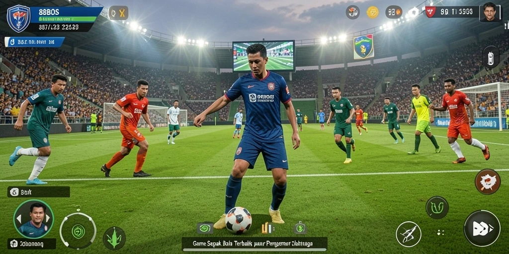 Screenshot gameplay 88BOS dengan aksi sepak bola yang mendebarkan.