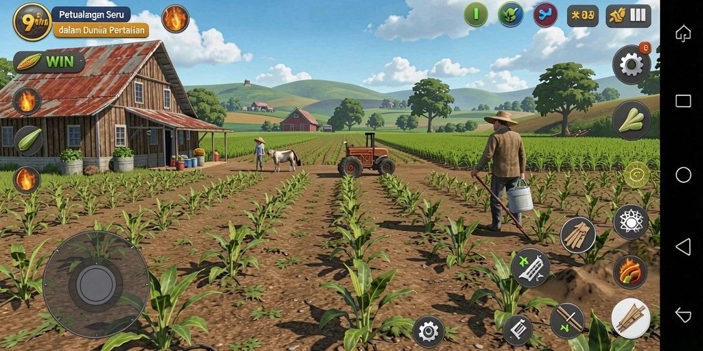 Screenshot gameplay yang menampilkan ladang yang subur di 9WIN.