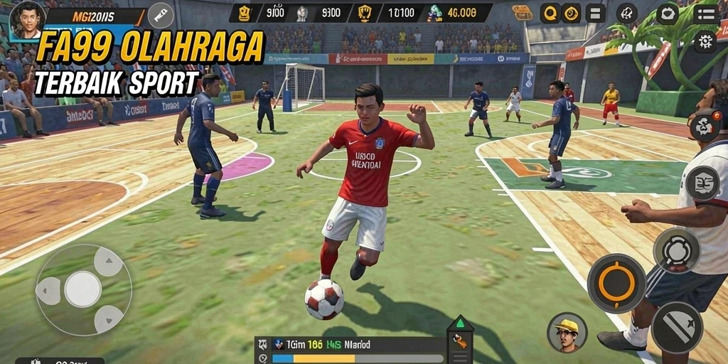 Tangkapan layar gameplay FA99 dengan aksi olahraga yang mendebarkan.