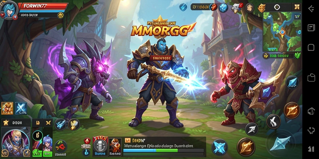 Screenshot menampilkan aksi seru dalam game MMORPG FORWIN77.