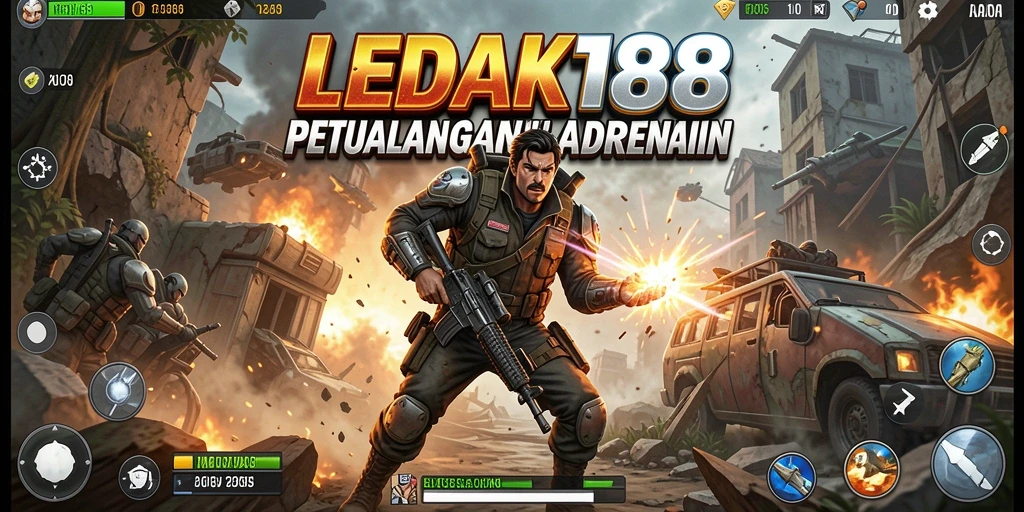 Tampilan aksi mendebarkan dalam LEDAK188 saat bertarung melawan musuh.