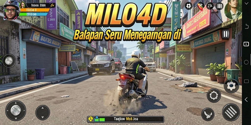 Tampilan seru gameplay MILO4D saat balapan di jalanan kota.