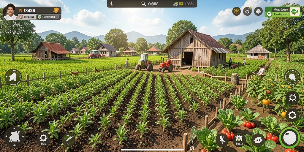 Tampilan gameplay NX888 dengan aktivitas bertani yang seru.