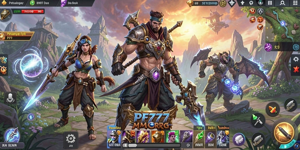 Tangkapan layar dari gameplay PF777 yang menampilkan pertarungan seru di dunia MMORPG.