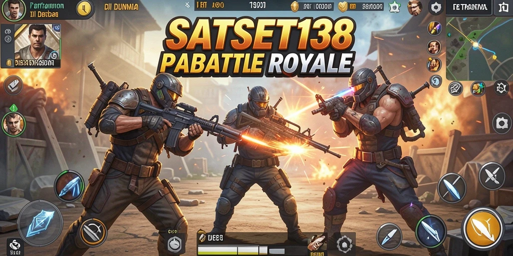 Screenshot utama SATSET138 menampilkan aksi mendebarkan Battle Royale.