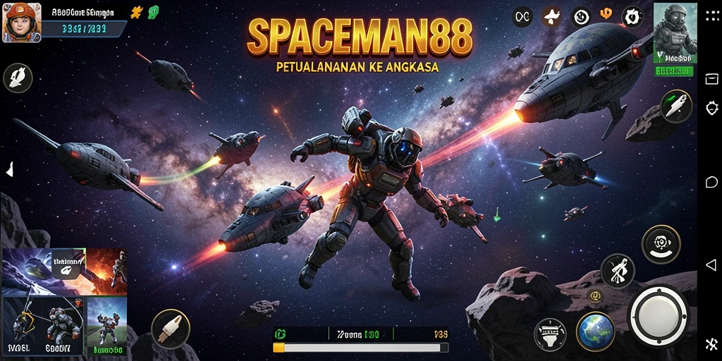 Screenshot SPACEMAN88 menampilkan gameplay luar angkasa yang seru.