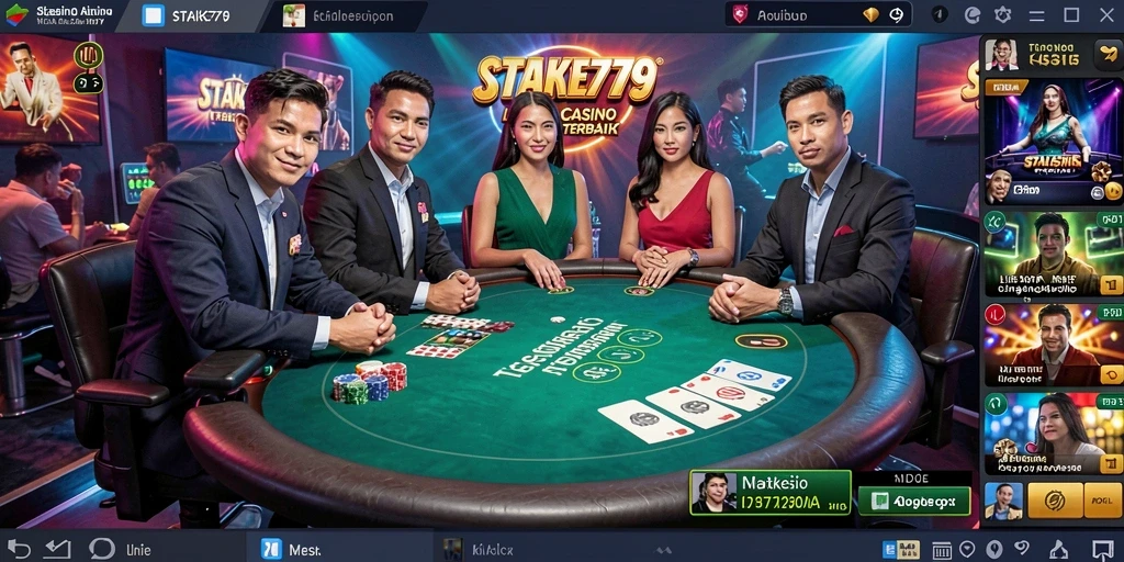 Tangkapan layar permainan Live Casino STAKE779 dengan dealer langsung yang menghibur.