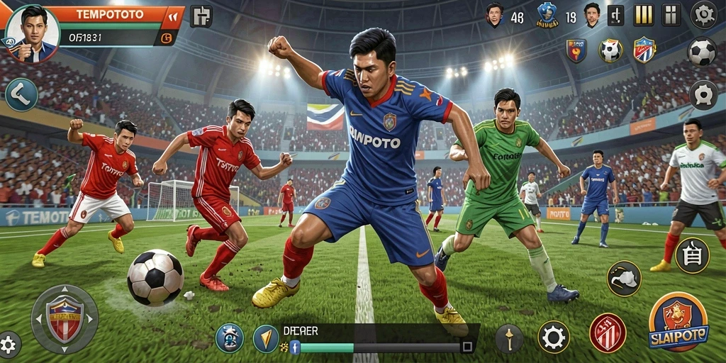 Tampilan gameplay TEMPOTOTO yang menegangkan dan seru dalam aksi olahraga.
