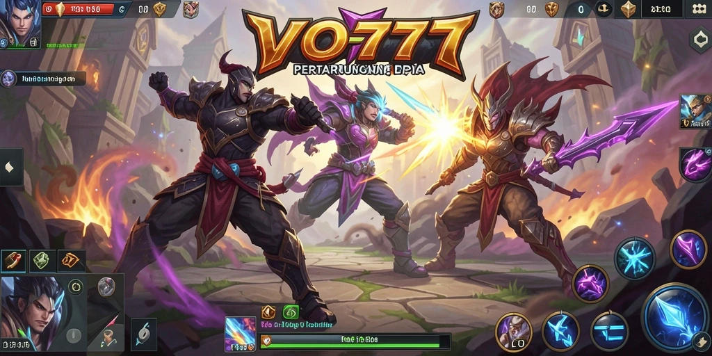 Tampilan penuh aksi dari gameplay MOBA yang mendebarkan.