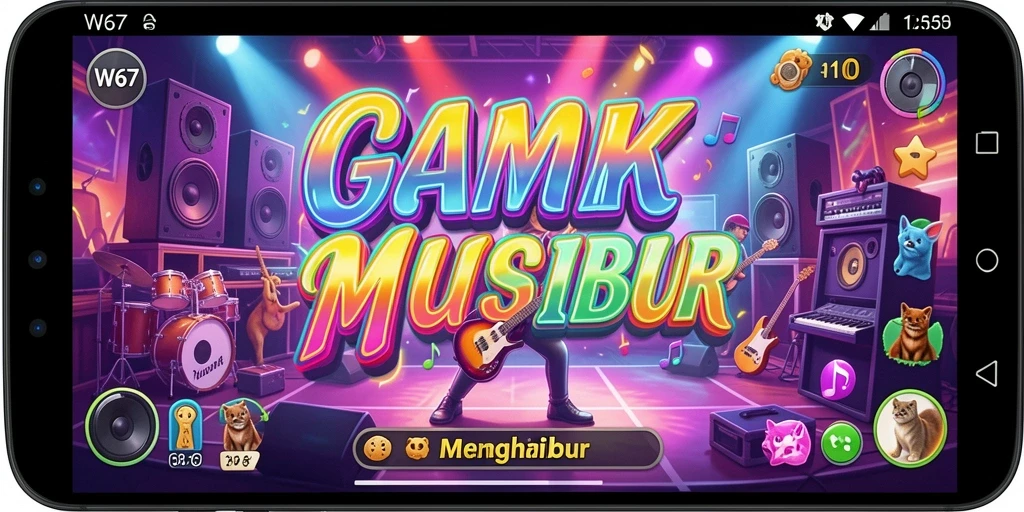 Screenshot gameplay W67 menampilkan pengalaman seru bermain musik.