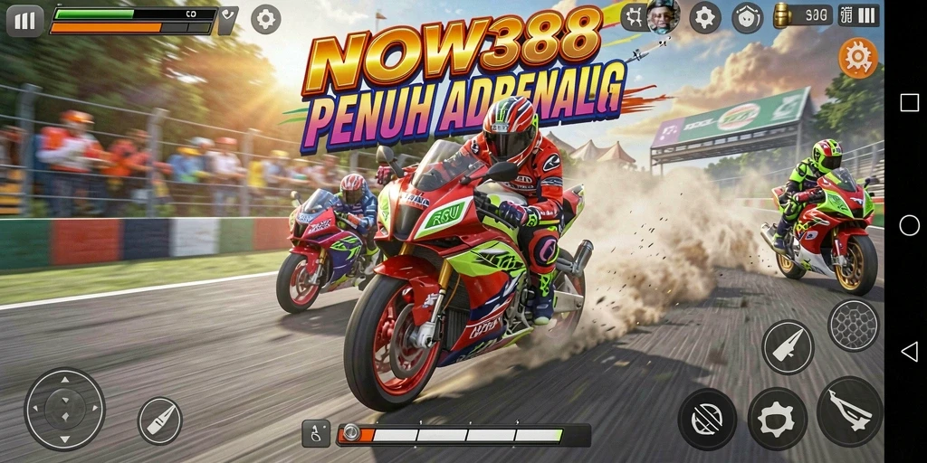 Tangkapan layar mendebarkan gameplay balapan motor di WOW388.